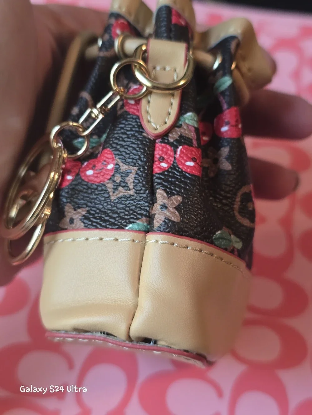 Cherry Decor Cinch Coin Pouch Bag Charm/ Keychain NEW